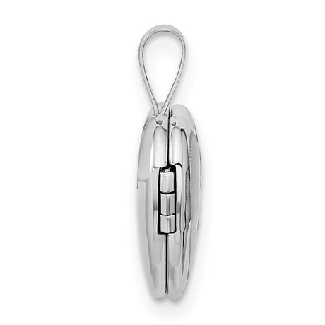12mm Satin with Enamel Rose Heart Locket Charm Pendant in Real 14k White Gold