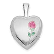 12mm Satin with Enamel Rose Heart Locket Charm Pendant in Real 14k White Gold
