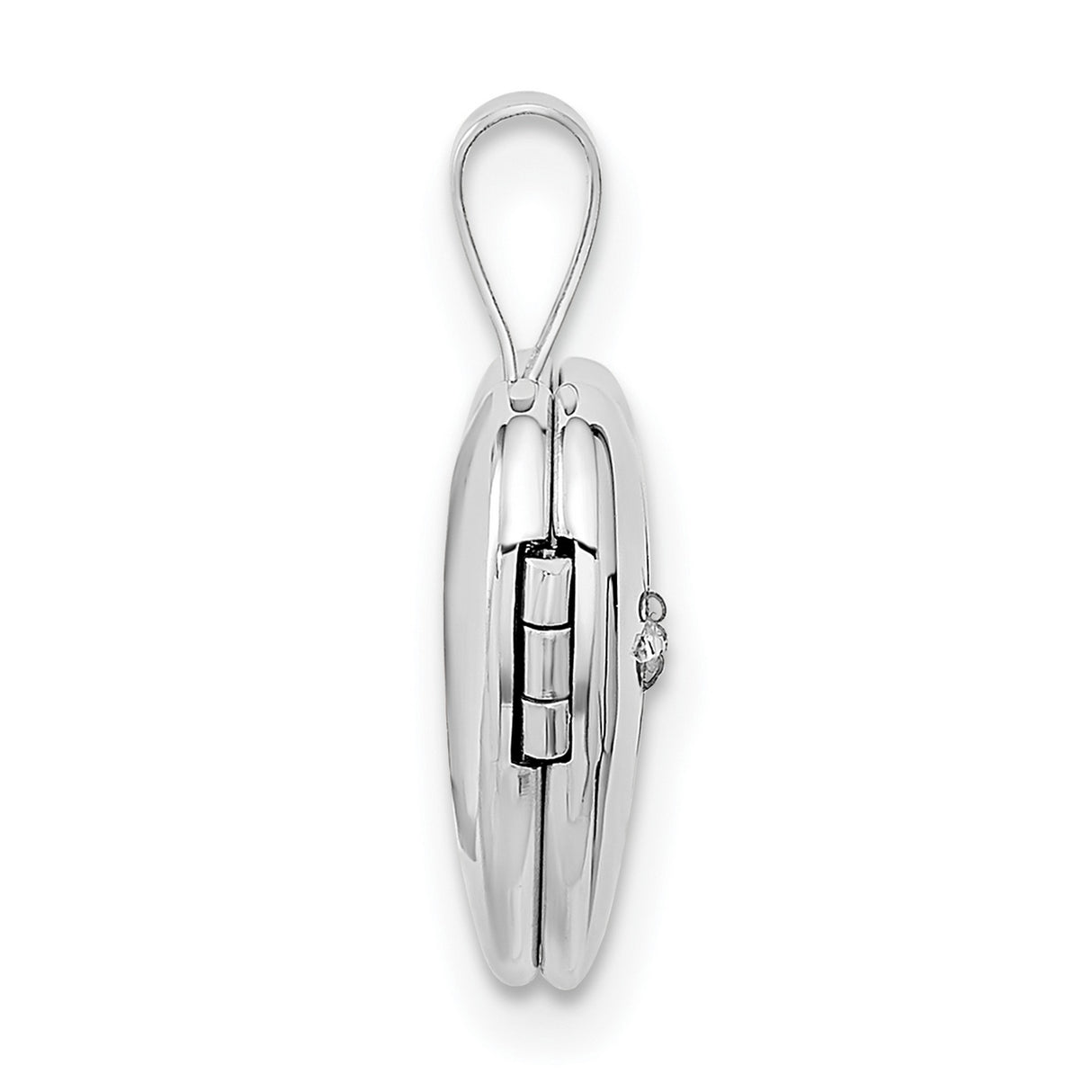 14k White Gold Heart Locket Pendant with Diamond Accent, Starburst Design