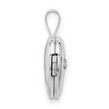 14k White Gold Heart Locket Pendant with Diamond Accent, Starburst Design