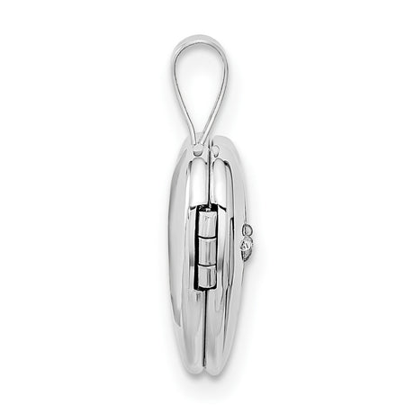 14k White Gold Heart Locket Pendant with Diamond Accent, Starburst Design