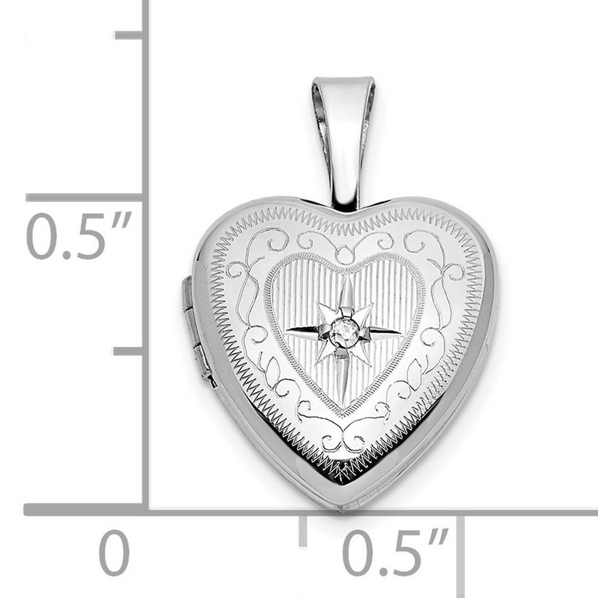 12mm with .01ct Diamond Star Heart Locket Charm Pendant in Real 14k White Gold