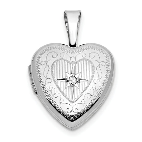 12mm with .01ct Diamond Star Heart Locket Charm Pendant in Real 14k White Gold