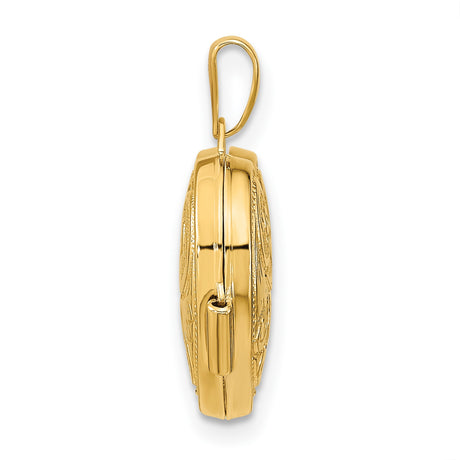 14k Yellow Gold Heart Locket Pendant with Floral Scrollwork, Vintage Inspired Keepsake Jewelry