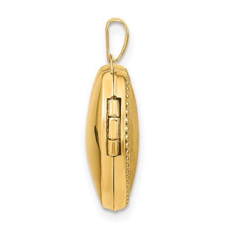 14k Yellow Gold Heart Locket Pendant with Brushed Finish and Beaded Edge for Women