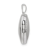 14k White Gold Heart Shaped Locket Pendant with Brushed Center and Beaded Edge