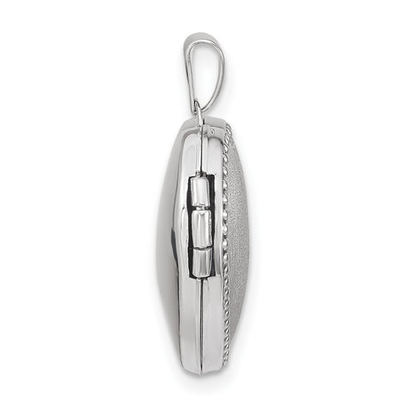 14k White Gold Heart Shaped Locket Pendant with Brushed Center and Beaded Edge