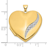 14k Multi-Tone Gold Heart Locket Pendant with Diamond, Rhodium Finish and Wave Detail