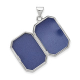 14k White Gold Rectangular Locket Pendant with Brushed Finish and Starburst Engraving