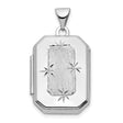 14k White Gold Rectangular Locket Pendant with Brushed Finish and Starburst Engraving