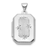 14k White Gold Rectangular Locket Pendant with Brushed Finish and Starburst Engraving