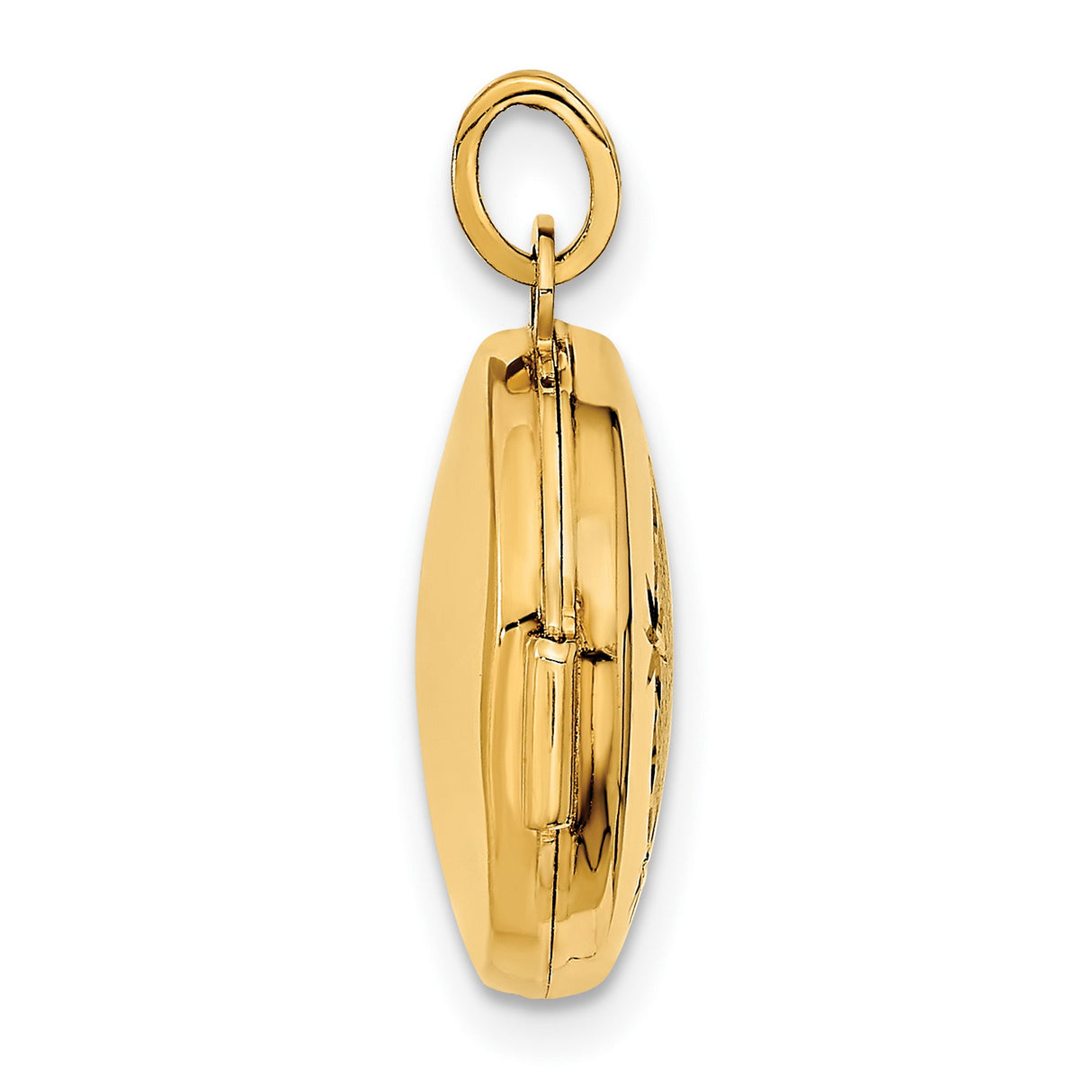 14k Yellow Gold Round Locket Pendant with Starburst Engraving, Brushed and Polished Finish