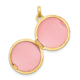 14k Yellow Gold Round Locket Pendant with Starburst Engraving, Brushed and Polished Finish