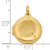 14k Yellow Gold Round Locket Pendant with Starburst Engraving, Brushed and Polished Finish
