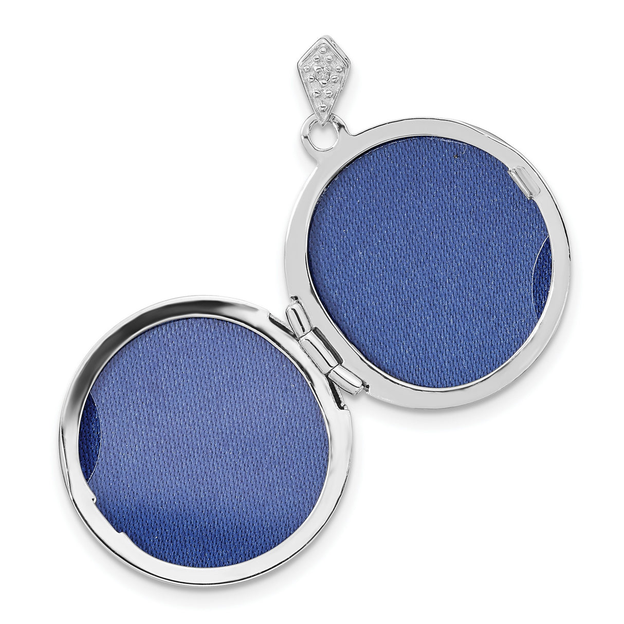 14k White Gold Locket Pendant with Diamond, Blue Enamel Floral Filigree Mandala Design