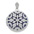 14k White Gold Locket Pendant with Diamond, Blue Enamel Floral Filigree Mandala Design