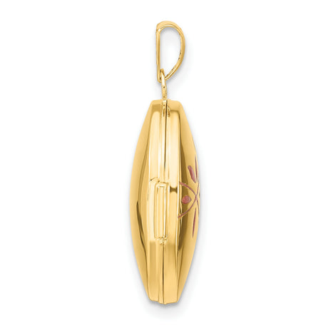 14k Yellow Gold Oval Locket Pendant with Rose Leaf and Branch Design, Nature-Inspired Jewelry for Women