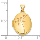 14k Yellow Gold Oval Locket Pendant with Rose Leaf and Branch Design, Nature-Inspired Jewelry for Women