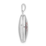 14k White Gold Oval Locket Pendant with Pink Enamel Floral Design for Women