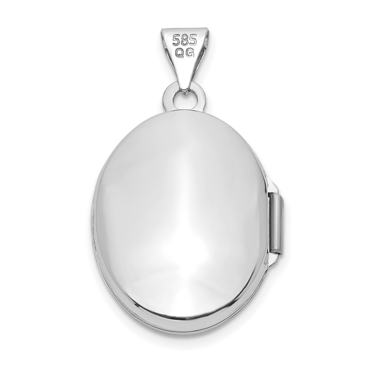14k White Gold Oval Locket Pendant with Pink Enamel Floral Design for Women