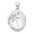 14k White Gold Oval Locket Pendant with Pink Enamel Floral Design for Women