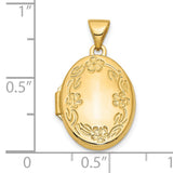 Floral 17mm Oval Locket Charm Pendant in Real 14k Yellow Gold