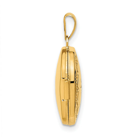 14k Yellow Gold Oval Locket Pendant with Diamond, Starburst Design, Vintage Keepsake Jewelry