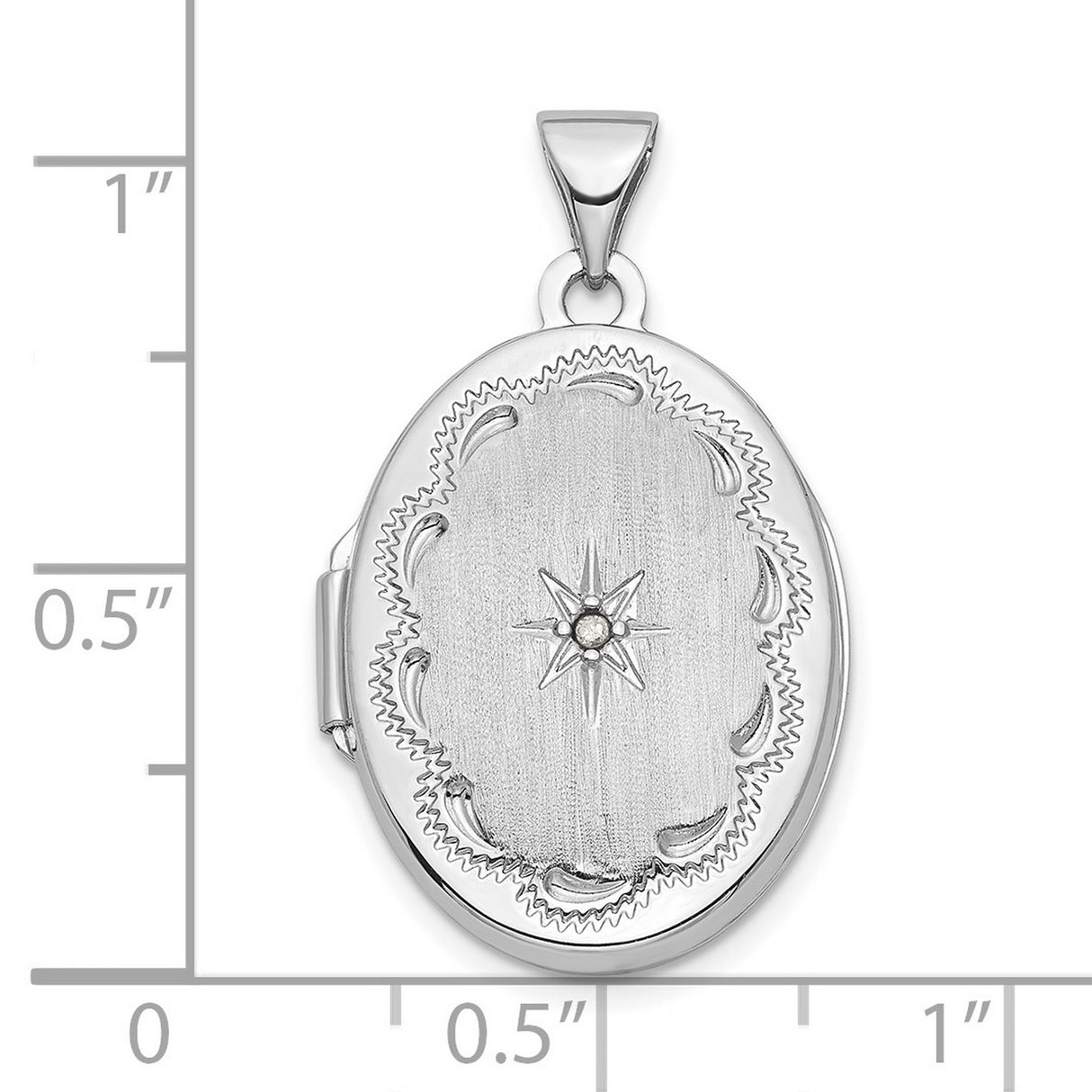 14k White Gold Locket Pendant with Diamond, Oval Starburst Design for Women