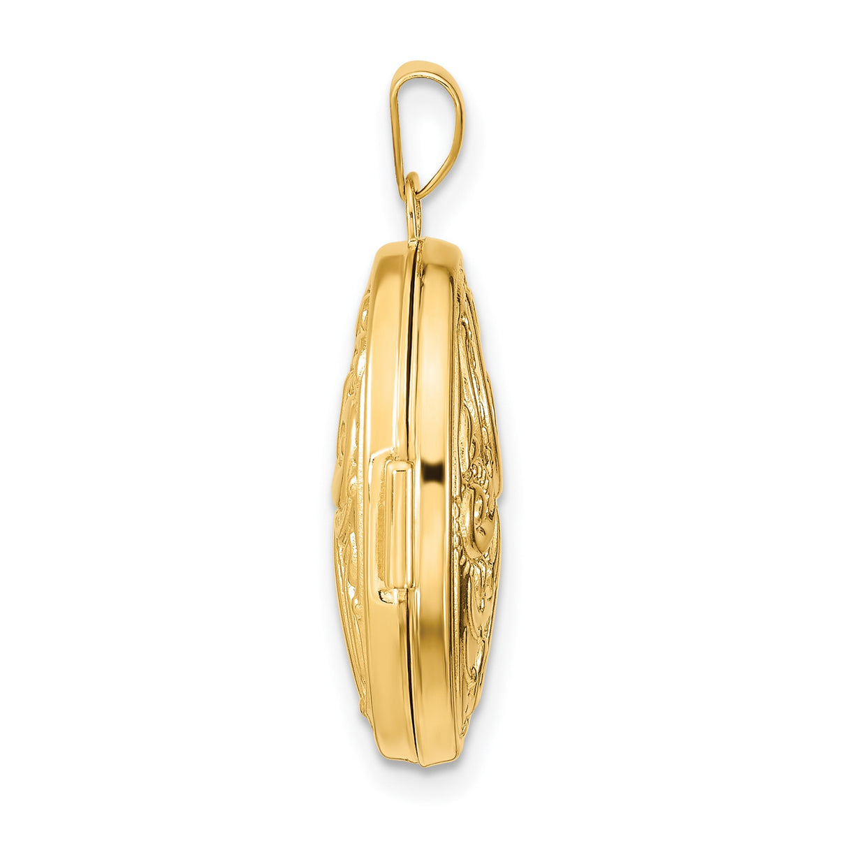 14k Yellow Gold Oval Locket Pendant with Intricate Floral Scroll Design for Women