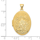 14k Yellow Gold Oval Locket Pendant with Floral Swirl Filigree Design for Women