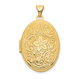 14k Yellow Gold Oval Locket Pendant with Floral Swirl Filigree Design for Women