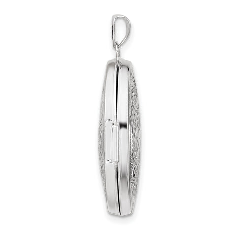 14k White Gold Oval Locket Pendant with Floral Swirl Design, Vintage Style for Women