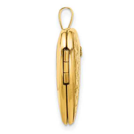 14k Yellow Gold Heart Locket Pendant with Diamond, Floral Engraving, Vintage-Inspired Design