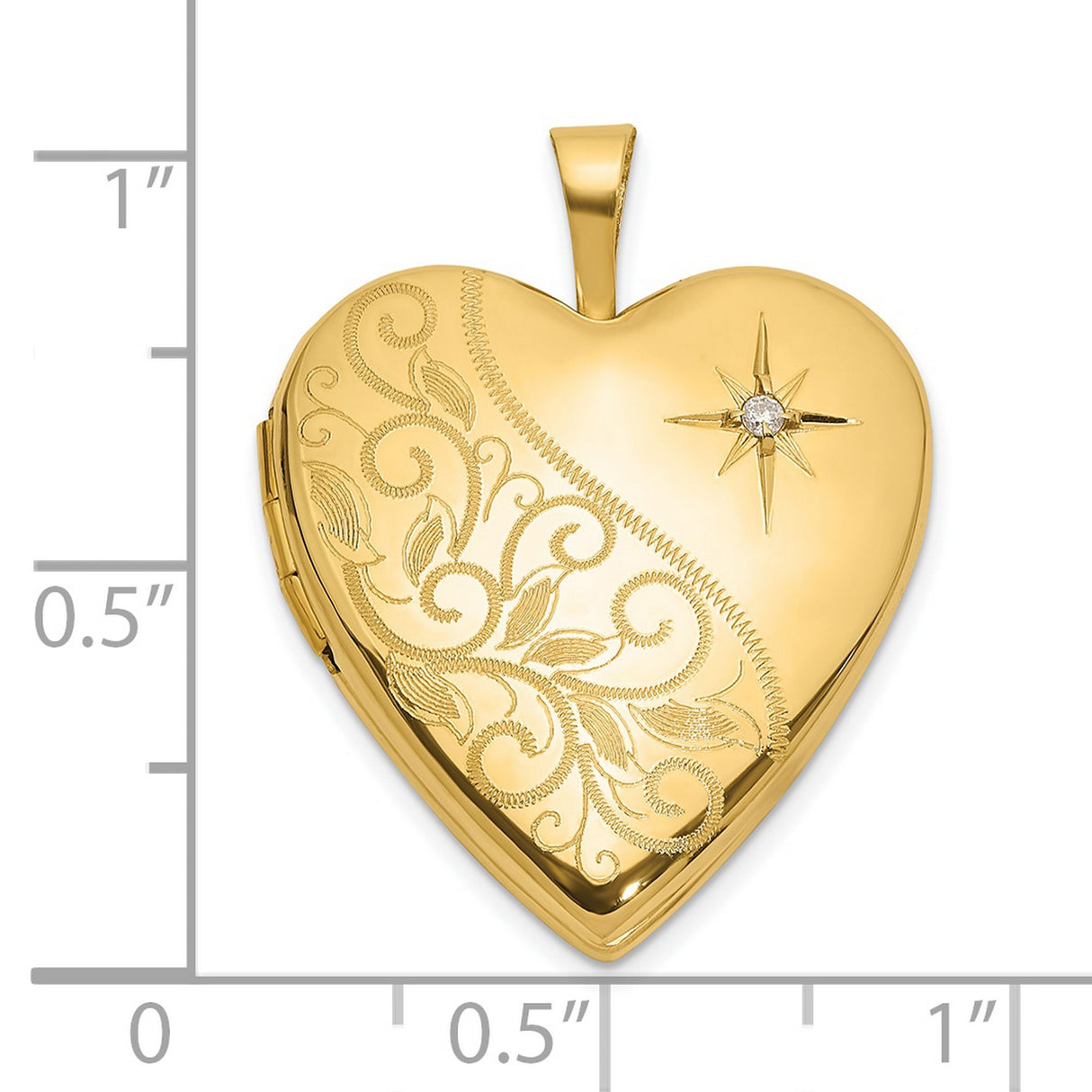 14k Yellow Gold Heart Locket Pendant with Diamond, Floral Engraving, Vintage-Inspired Design