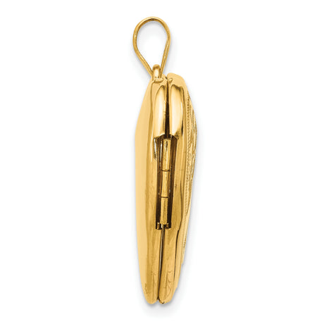 14k Yellow Gold Heart Locket Pendant with Floral Engraving and Scroll Design