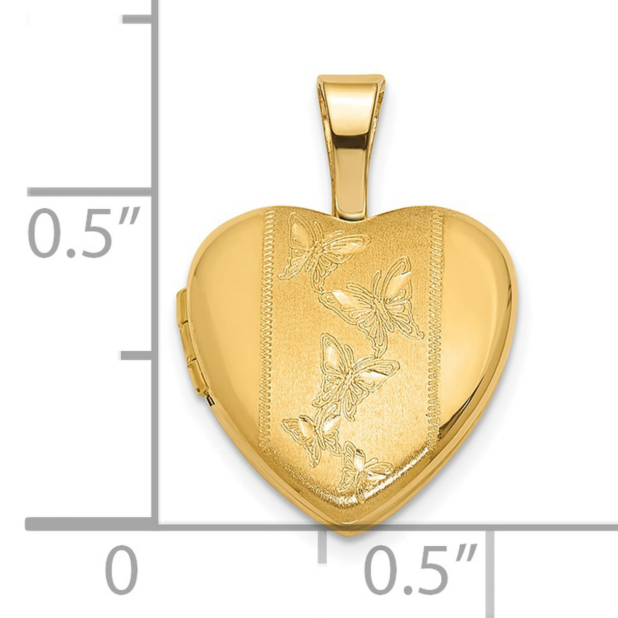 14k Yellow Gold Heart Shaped Butterfly Locket Pendant with Satin Finish and Engraving for Women