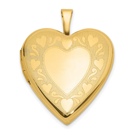 14k Yellow Gold Heart Locket Pendant with Heart and Vine Design for Women