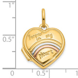 14k Multi-Tone Gold Heart Locket Pendant, Forever in My Heart Engraving, Memorial Keepsake for Women