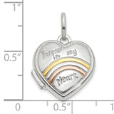 14k White Gold Heart Locket Pendant with Forever in My Heart Engraving, Rose and Rainbow Accents