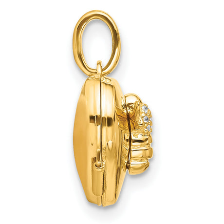 14k Yellow Gold Heart Locket Pendant with Cubic Zirconia Bee Wings, Nature-Inspired Charm