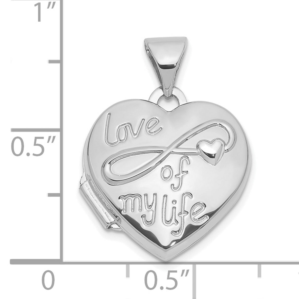 14k White Gold Heart Locket Pendant with Infinity Symbol and Love of My Life Engraving