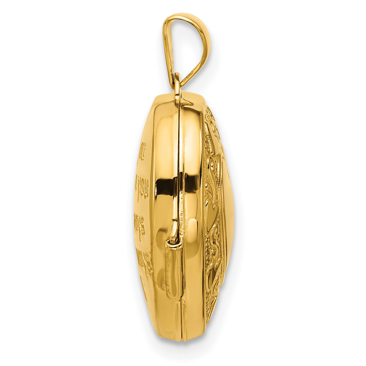 14k Yellow Gold Heart Locket Pendant with Scrollwork and Heart Motifs for Women
