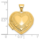 14k Yellow Gold Heart Locket Pendant with Scrollwork and Heart Motifs for Women