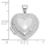 14k White Gold Heart Locket Pendant with Scrollwork and Multi Heart Design for Women