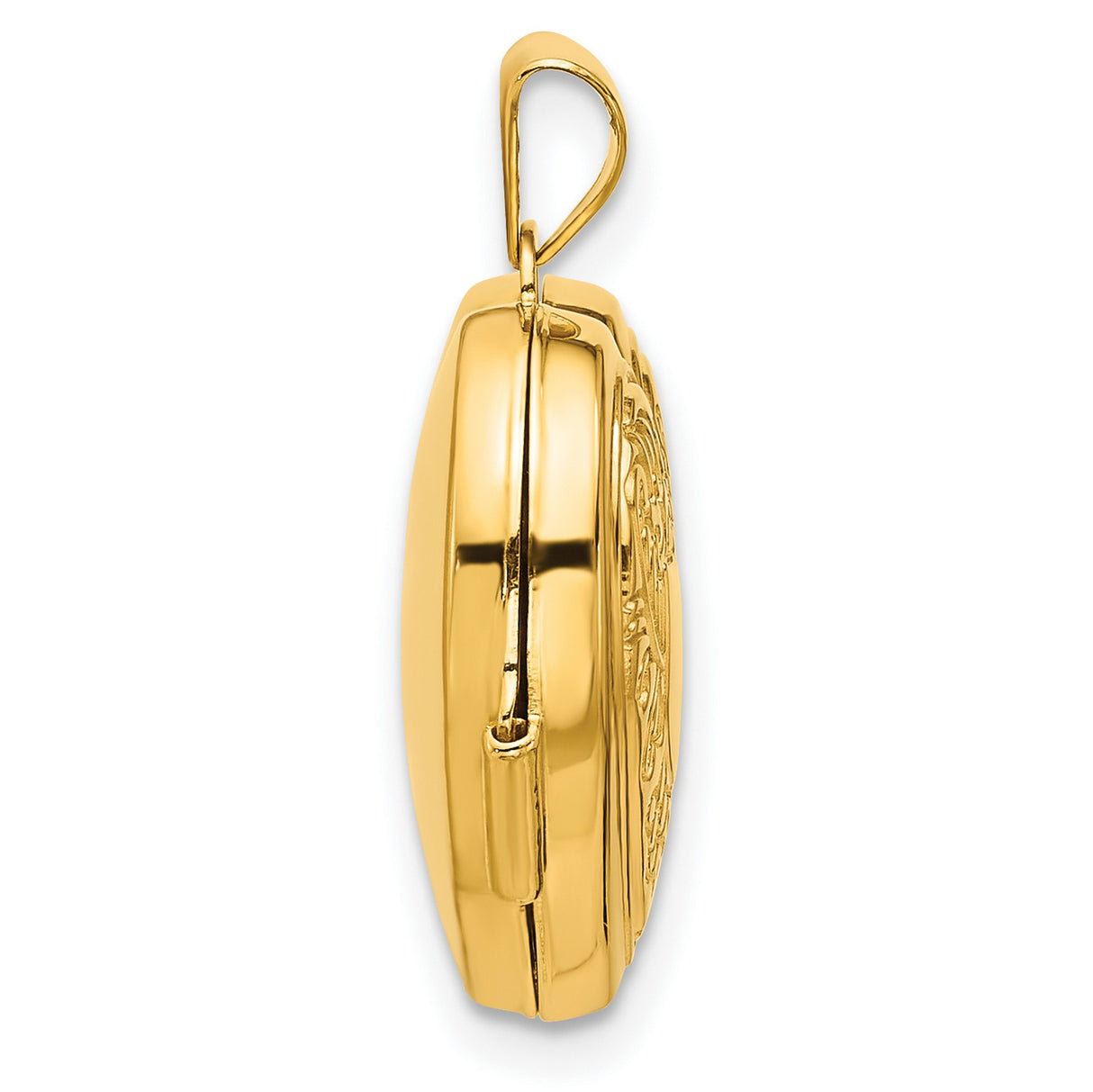 Polished Fancy Floral Border and Crest 18mm Heart Locket Charm Pendant in Real 14k Yellow Gold