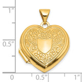 Polished Fancy Floral Border and Crest 18mm Heart Locket Charm Pendant in Real 14k Yellow Gold