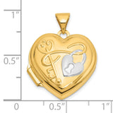 14k Yellow Gold and Rhodium Heart Locket Pendant with Key and Padlock Design for Women