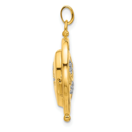 14k Multi-Tone Gold Heart Locket Pendant with Floral Accents and Mum Design