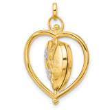 14k Multi-Tone Gold Heart Locket Pendant with Floral Accents and Mum Design