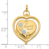 14k Multi-Tone Gold Heart Locket Pendant with Floral Accents and Mum Design